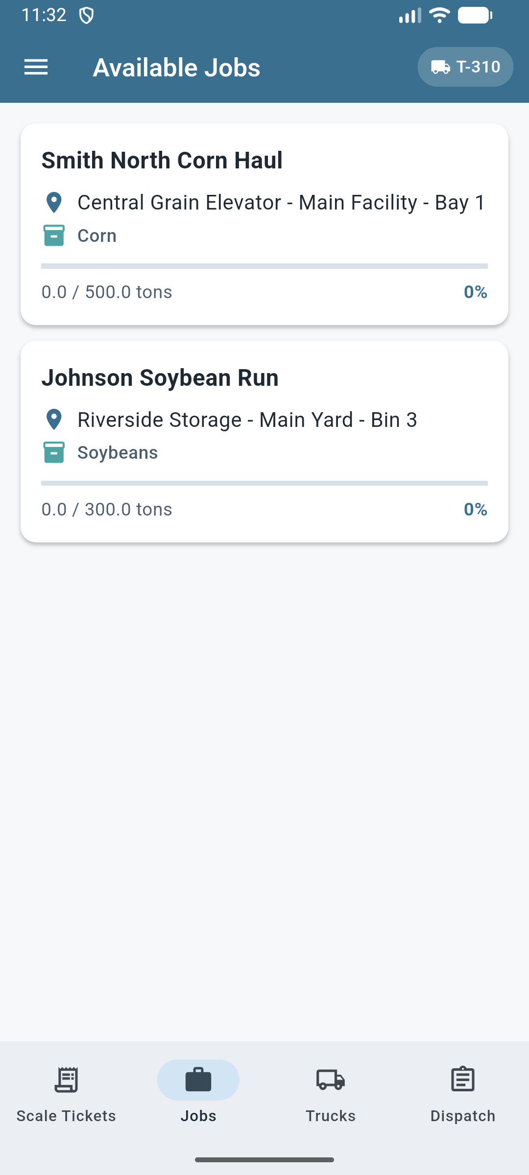 Jobs progress screen